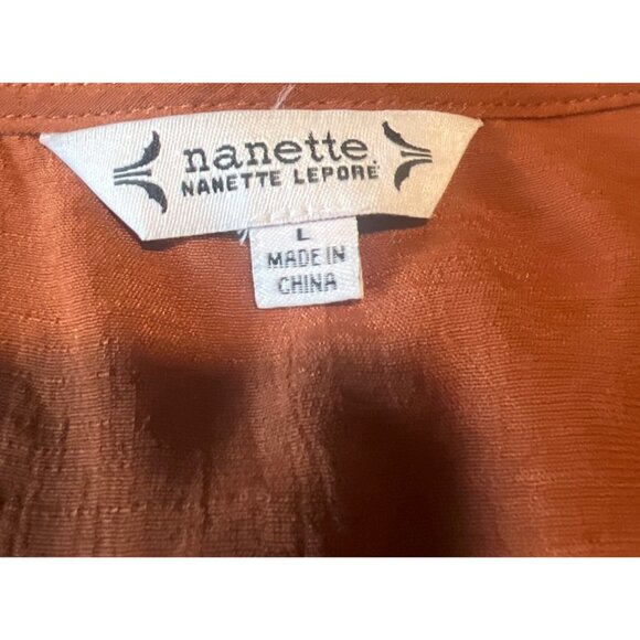 Nanette‎ Lepore Copper Peasant Button-Up Blouse 3/4 Sleeves Large Boho Cottage - Picture 4 of 6